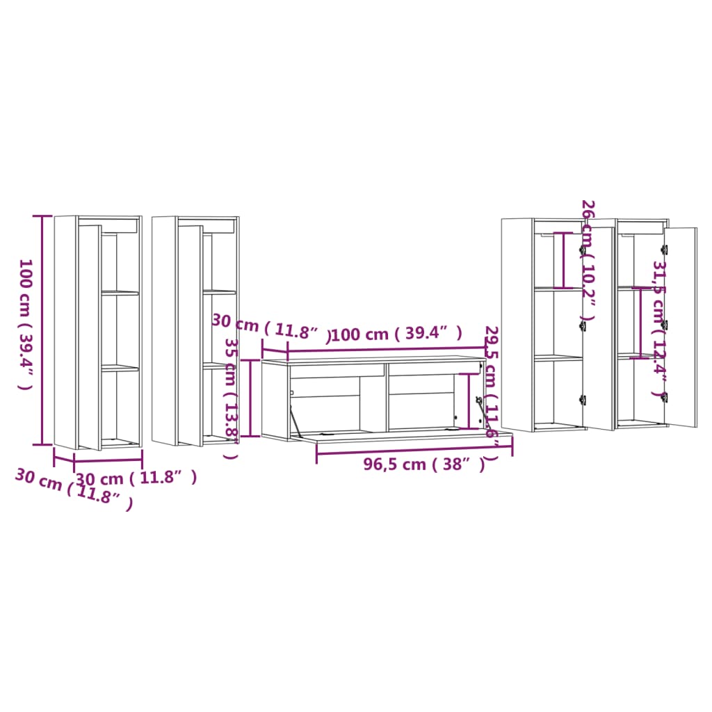 Mobili Porta TV 5 pz Bianchi in Legno Massello di Pino cod mxl 13729