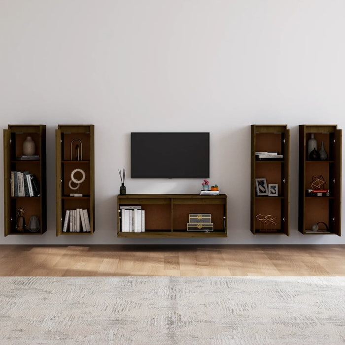 Mobili Porta TV 5 pz Miele in Legno Massello di Pino cod mxl 17885