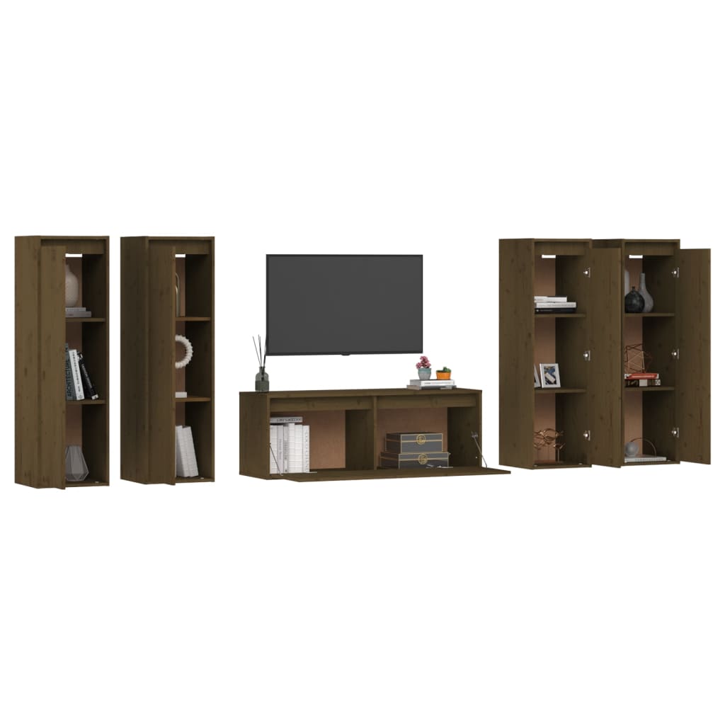 Mobili Porta TV 5 pz Miele in Legno Massello di Pino cod mxl 17885