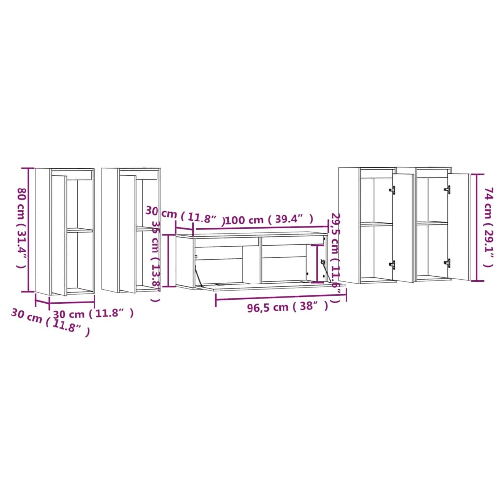 Mobili Porta TV 5 pz Grigi in Legno Massello di Pino cod mxl 22717