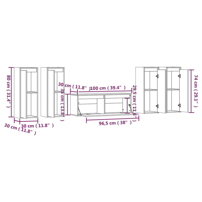 Mobili Porta TV 5 pz Grigi in Legno Massello di Pino 3100216