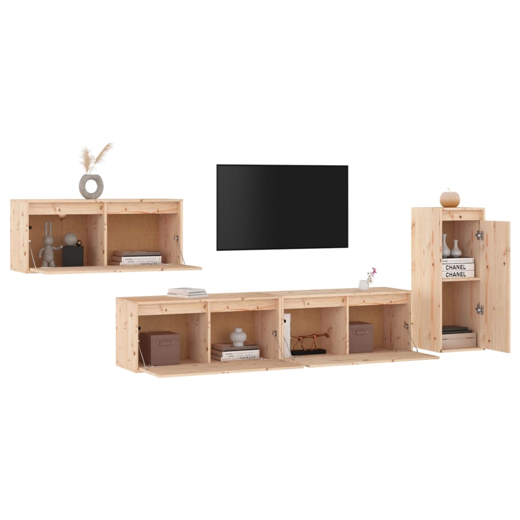 Mobili Porta TV 4 pz in Legno Massello di Pino 3100219