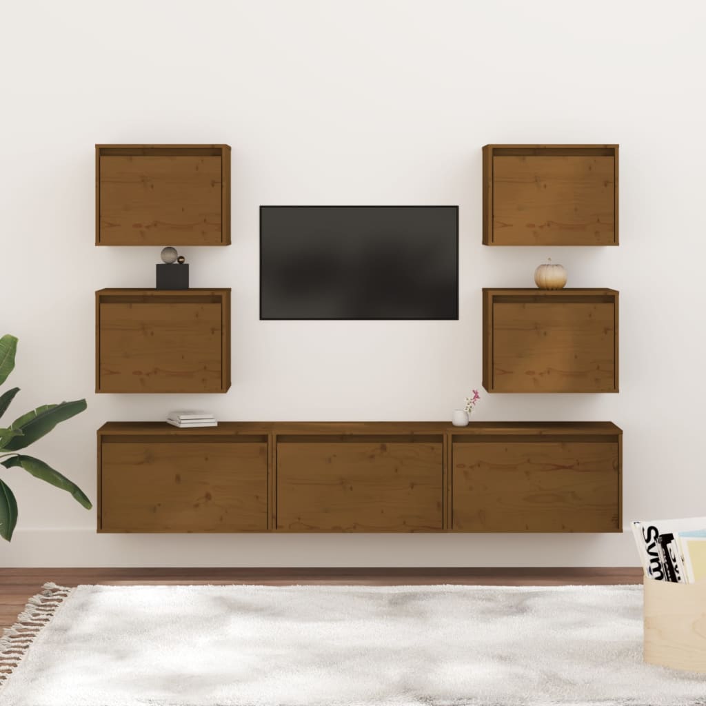 Mobili Porta TV 7 pz Miele in Legno Massello di Pino cod mxl 17848