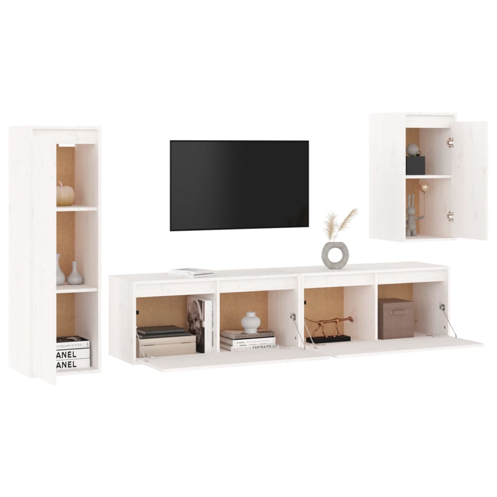 Mobili Porta TV 4 pz Bianchi in Legno Massello di Pino cod mxl 15238