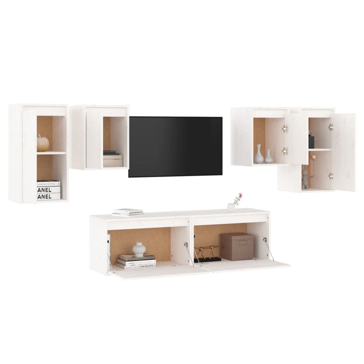 Mobili Porta TV 6 pz Bianchi in Legno Massello di Pino cod mxl 8821