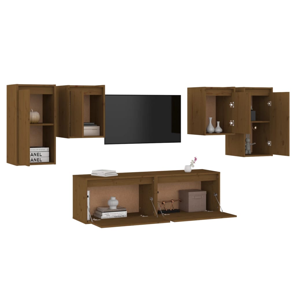 Mobili Porta TV 6 pz Miele in Legno Massello di Pino 3100242