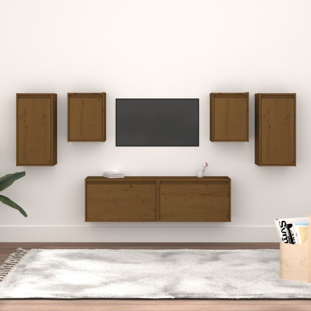 Mobili Porta TV 6 pz Miele in Legno Massello di Pino 3100242