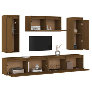 Mobili Porta TV 5 pz Miele in Legno Massello di Pino cod mxl 5828