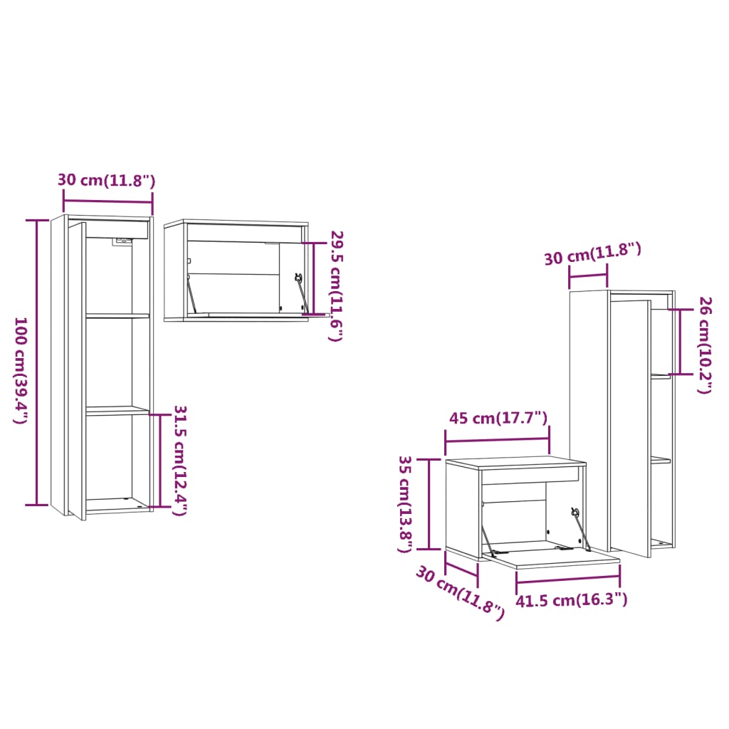 Mobili Porta TV 4 pz in Legno Massello di Pino 3100249