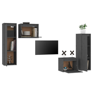 Mobili Porta TV 4 pz Grigi in Legno Massello di Pino cod mxl 12228