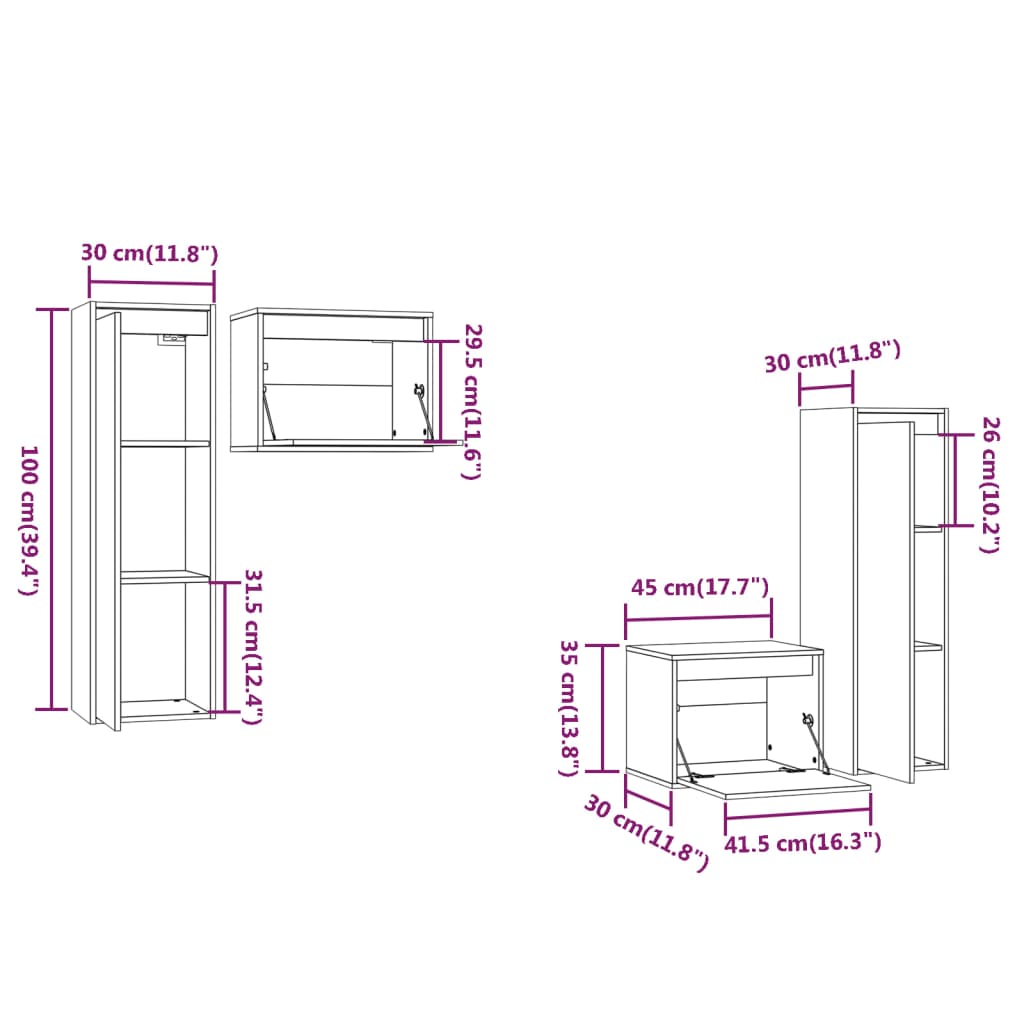 Mobili Porta TV 4 pz Grigi in Legno Massello di Pino cod mxl 12228