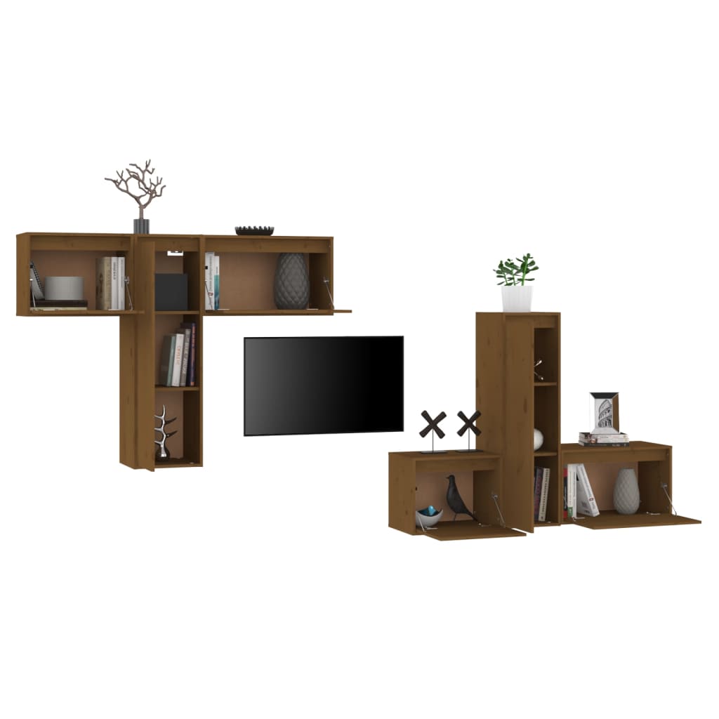 Mobili Porta TV 6 pz Miele in Legno Massello di Pino cod mxl 23429