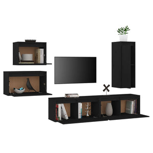 Mobili Porta TV 5 pz Neri in Legno Massello di Pino cod mxl 6811