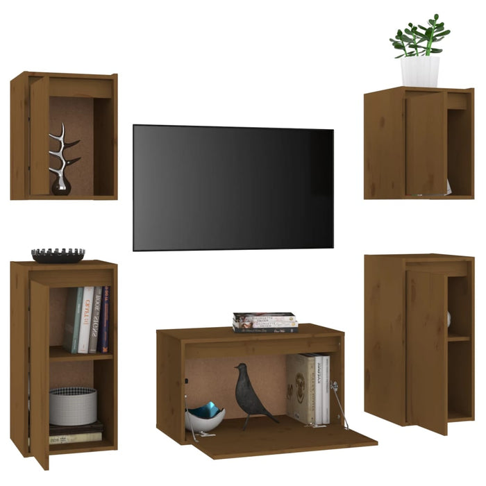 Mobili Porta TV 5 pz Miele in Legno Massello di Pino 3100272