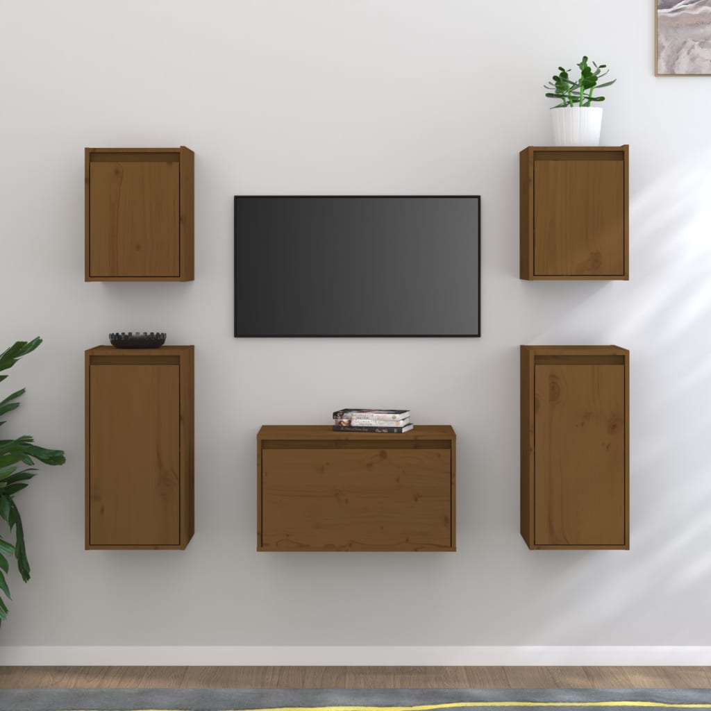 Mobili Porta TV 5 pz Miele in Legno Massello di Pino cod mxl 17585