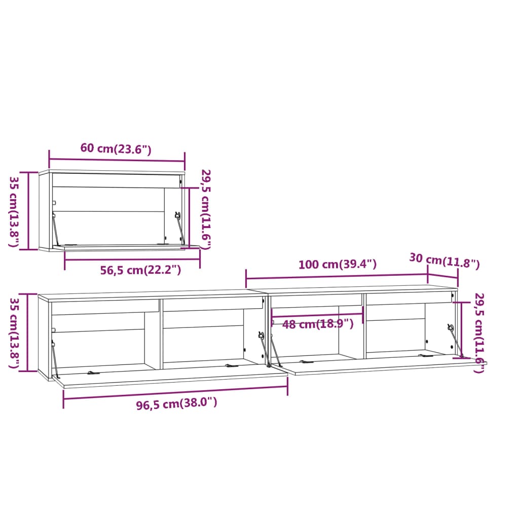 Mobili Porta TV 3 pz in Legno Massello di Pino 3100274