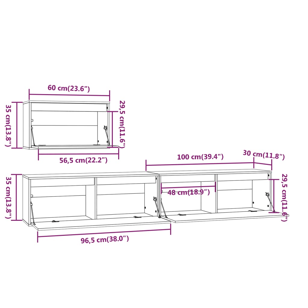 Mobili Porta TV 3 pz ambra in Legno Massello di Pino 3100277