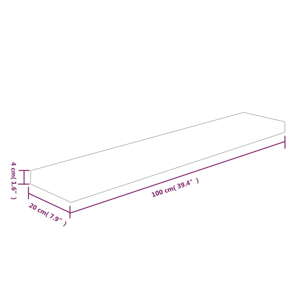 Ripiano 100x20x4 cm Legno Massello di Rovere Non Trattato 342951