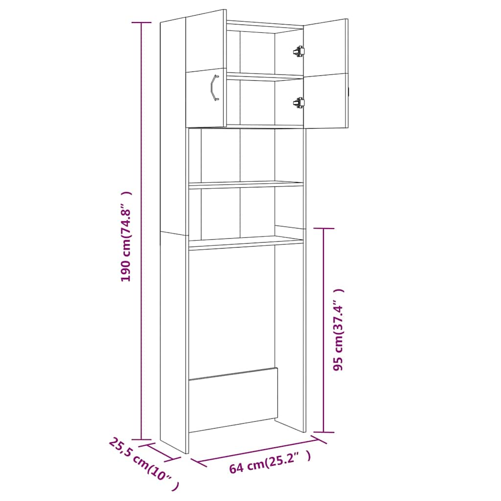 Mobile per Lavatrice Grigio Sonoma 64x25,5x190 cm 815070