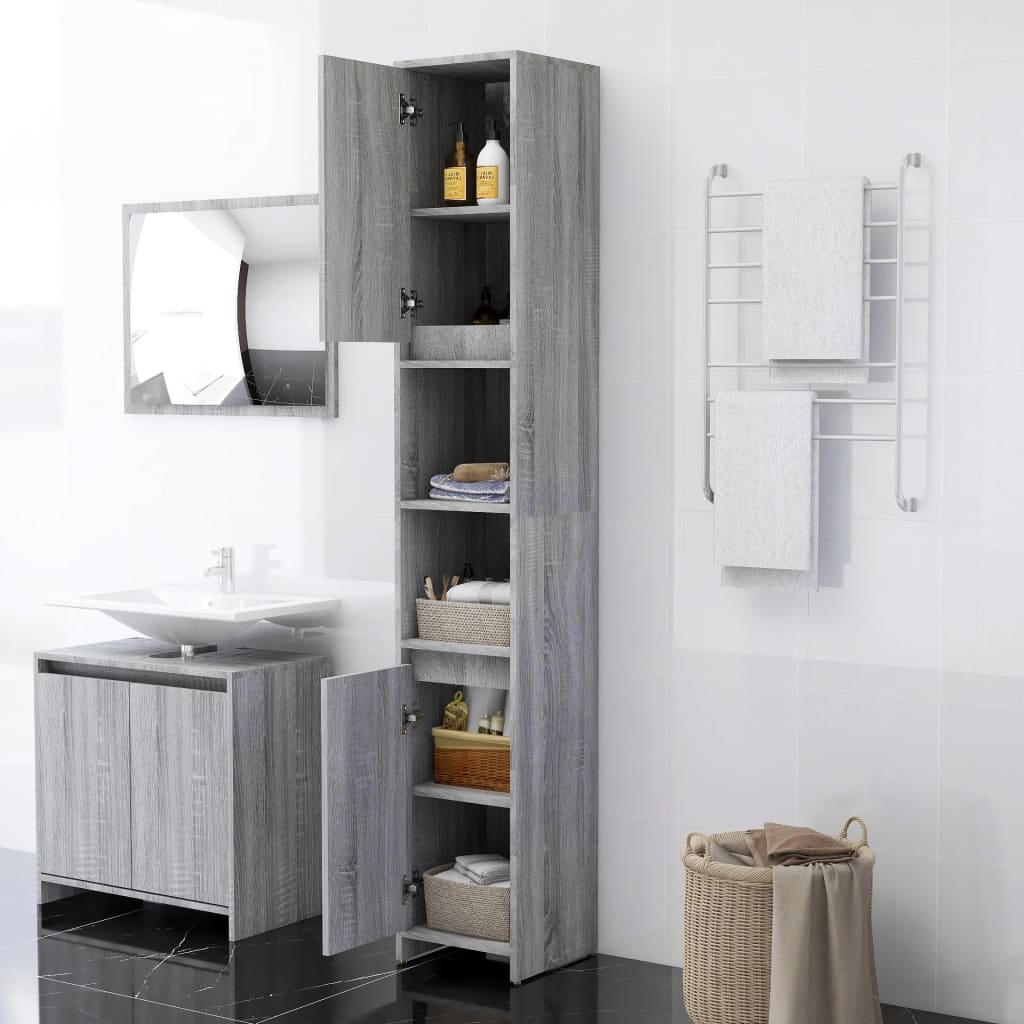 Armadio Bagno Rovere Grigio 30x30x183,5cm Legno Ingegnerizzato 815109