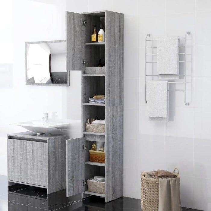 Armadio Bagno Rovere Grigio 30x30x183,5cm Legno Ingegnerizzato 815109