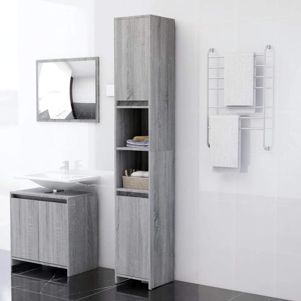 Armadio Bagno Rovere Grigio 30x30x183,5cm Legno Ingegnerizzato 815109