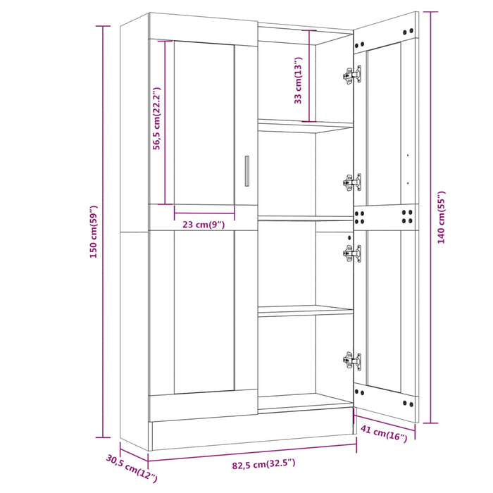 Mobile Vetrina Rovere Fumo 82,5x30,5x150cm in Legno Multistrato 815117