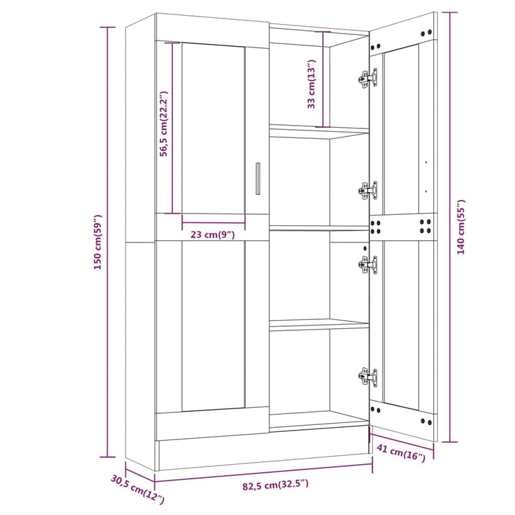 Mobile Vetrina Grigio Sonoma 82,5x30,5x150 cm Legno Multistrato