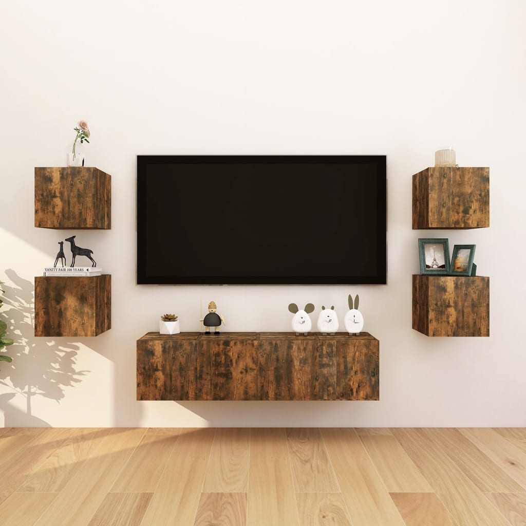 Armadietti TV Montati a Parete 4pz Rovere Fumo 30,5x30x30 cm