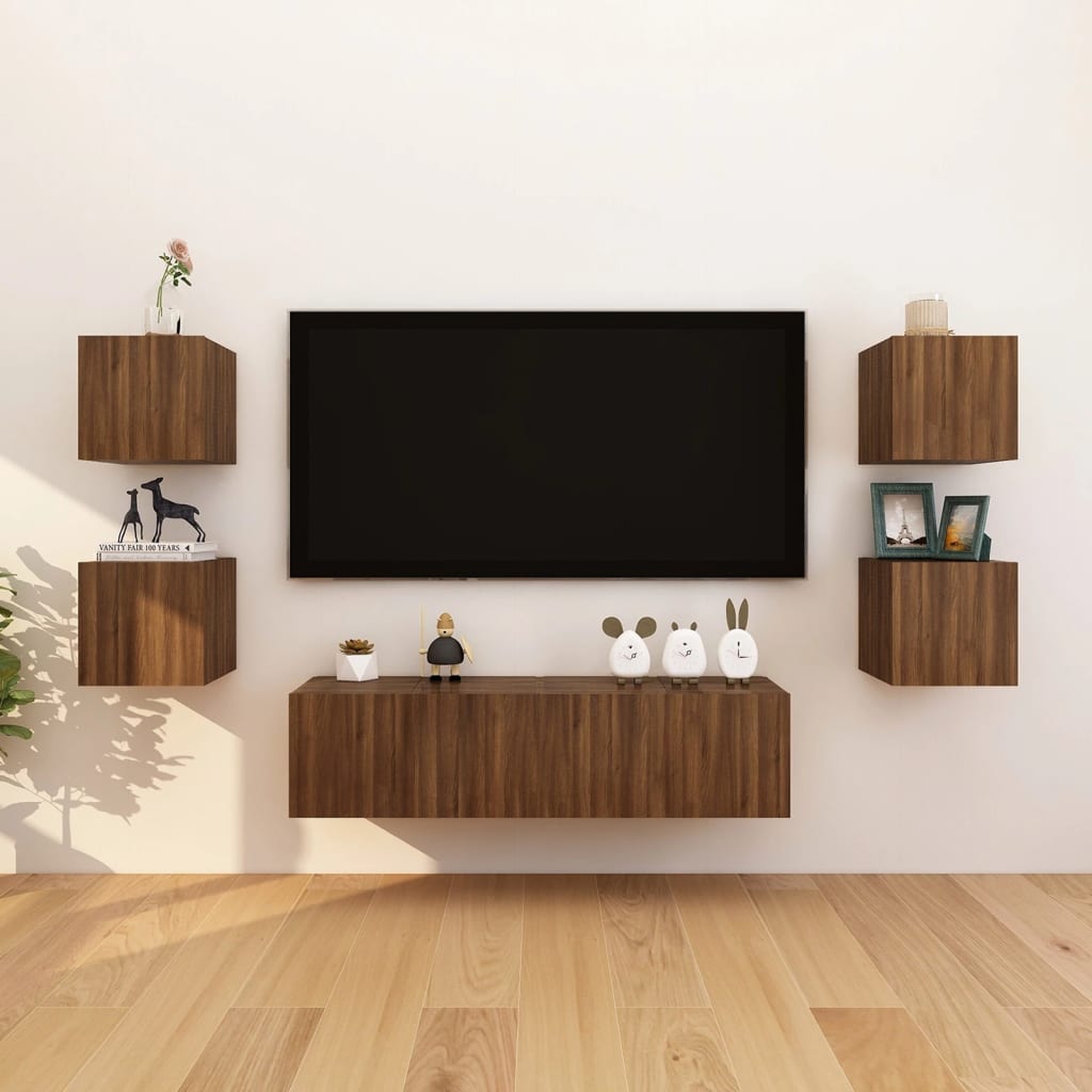 Armadietti TV Montati a Parete 2pz Rovere Marrone 30,5x30x30 cm