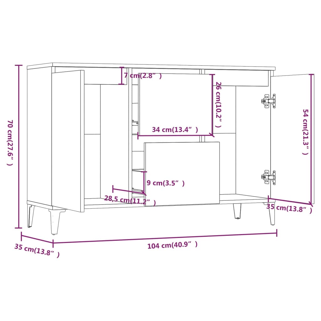 Credenza Grigio Sonoma 104x35x70 cm in Legno Multistrato 815166