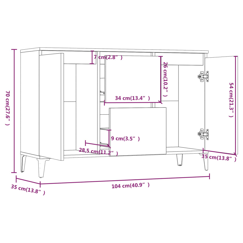 Credenza Rovere Marrone 104x35x70 cm in Legno Ingegnerizzato 815167