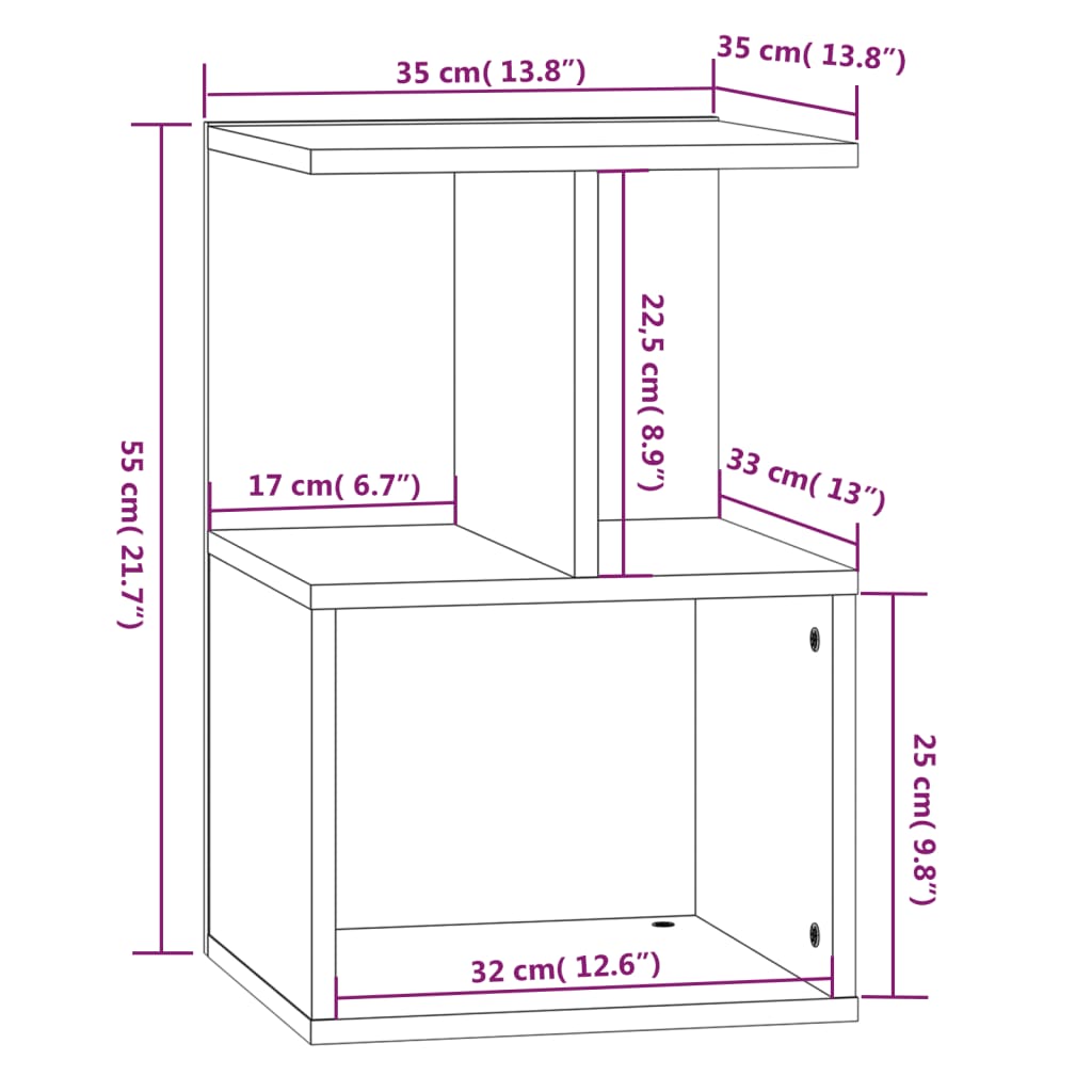 Comodino Rovere Fumo 35x35x55 cm in Legno Multistrato cod mxl 42922