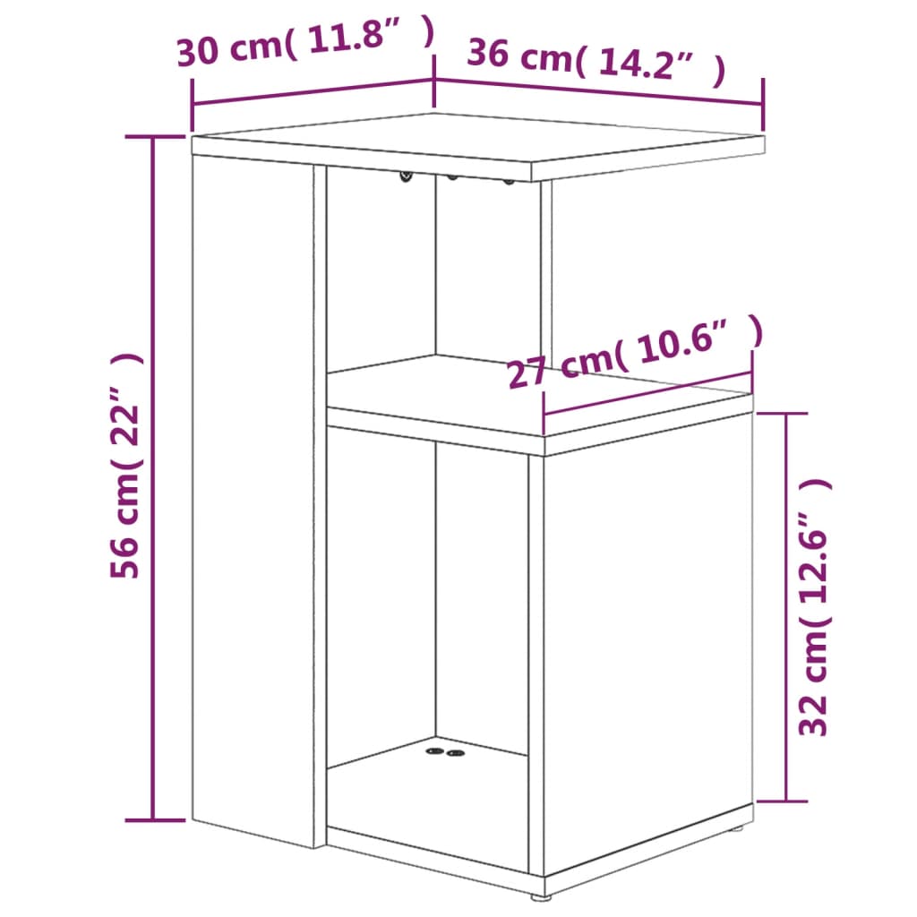 Tavolino da Salotto Rovere Fumo 36x30x56cm Legno Multistrato