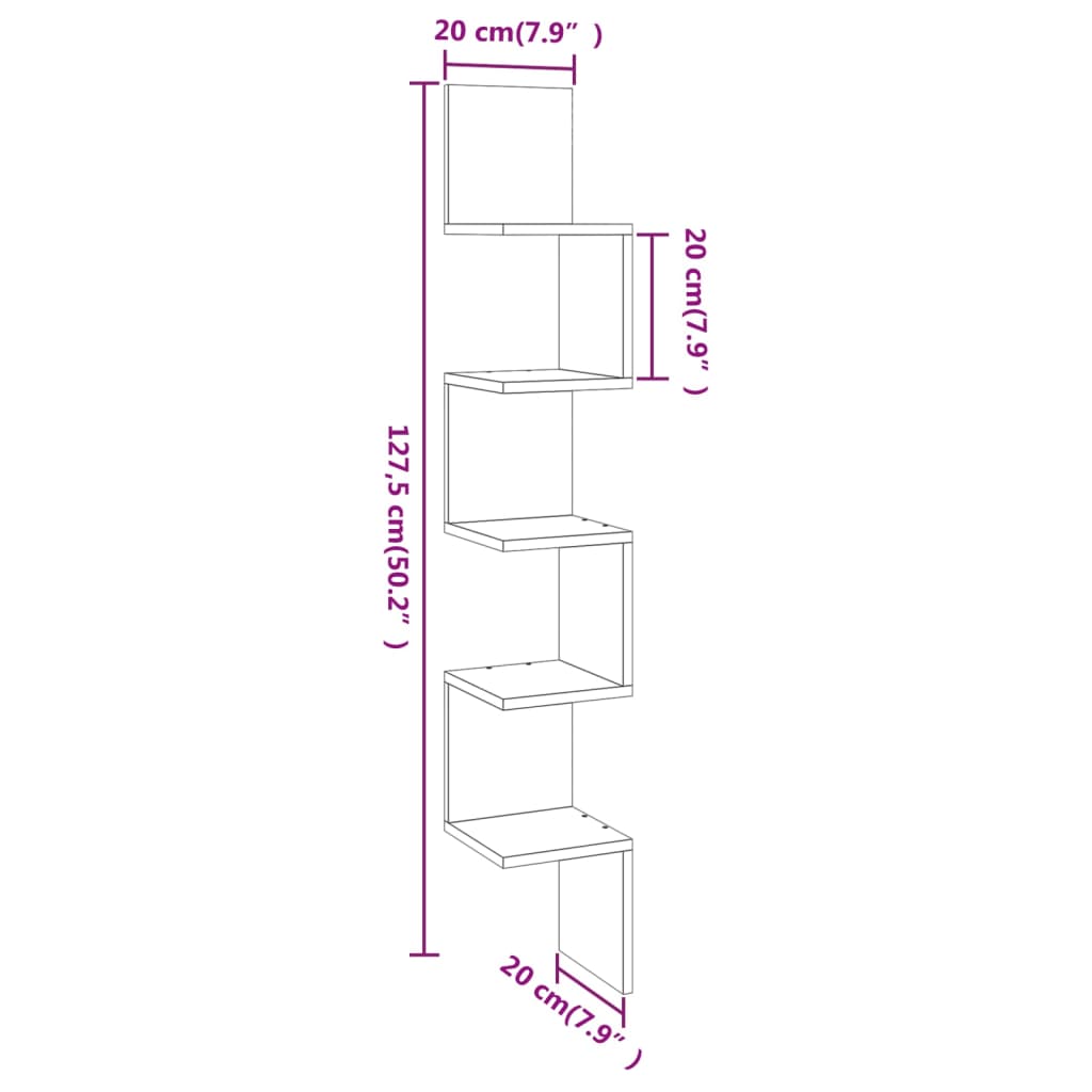 Mensola Muro Angolo Rovere Fumo 20x20x127,5cm Legno Multistrato 815210