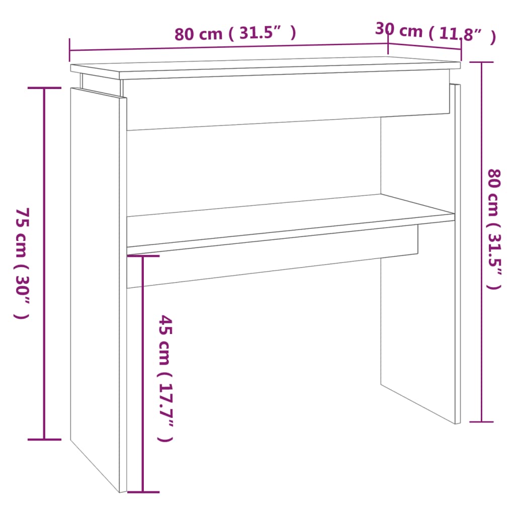 Tavolino Consolle Rovere Fumo 80x30x80 cm in Legno Multistrato cod mxl 17269