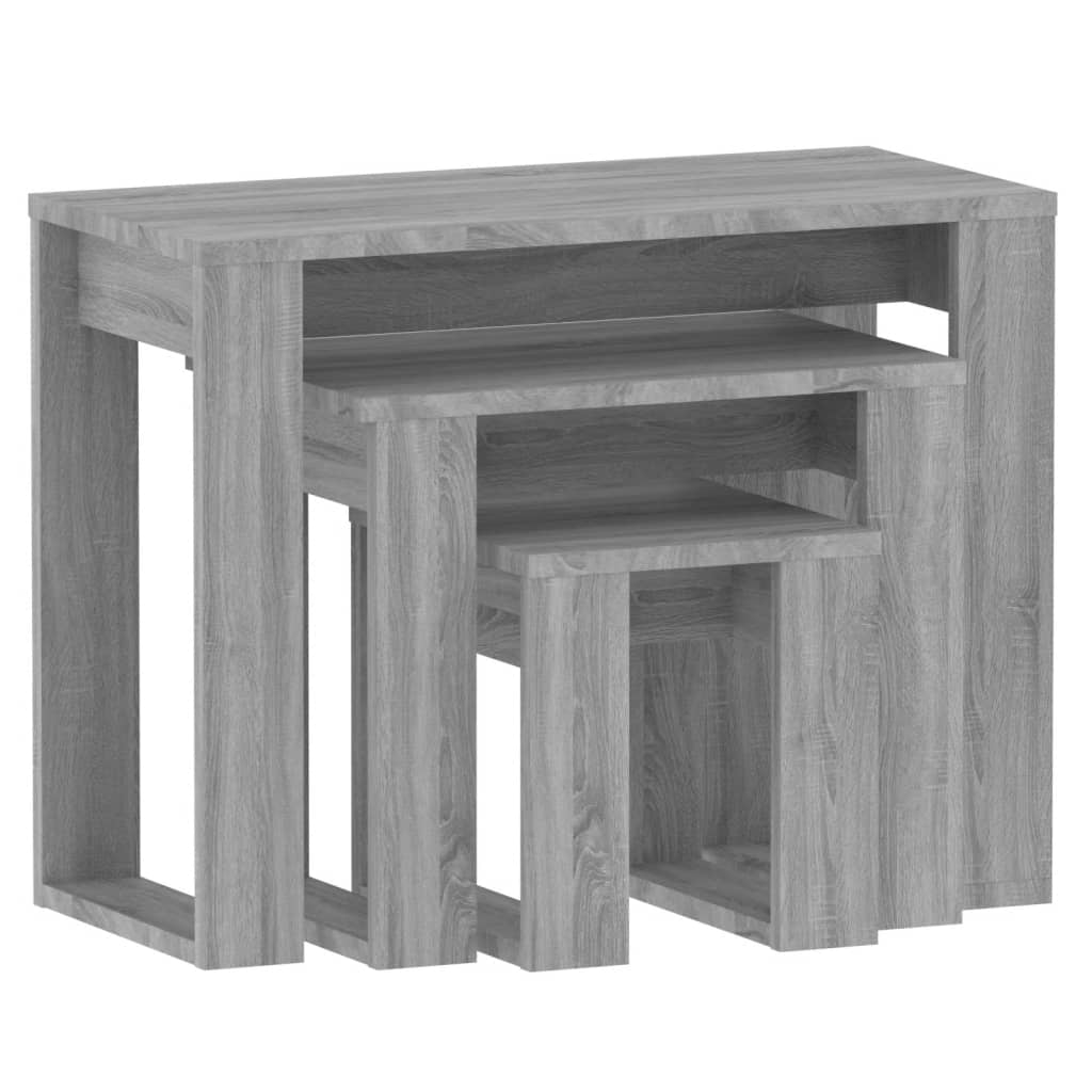 Tavolini Impilabili 3 pz Grigio Sonoma in Legno Multistrato 815223