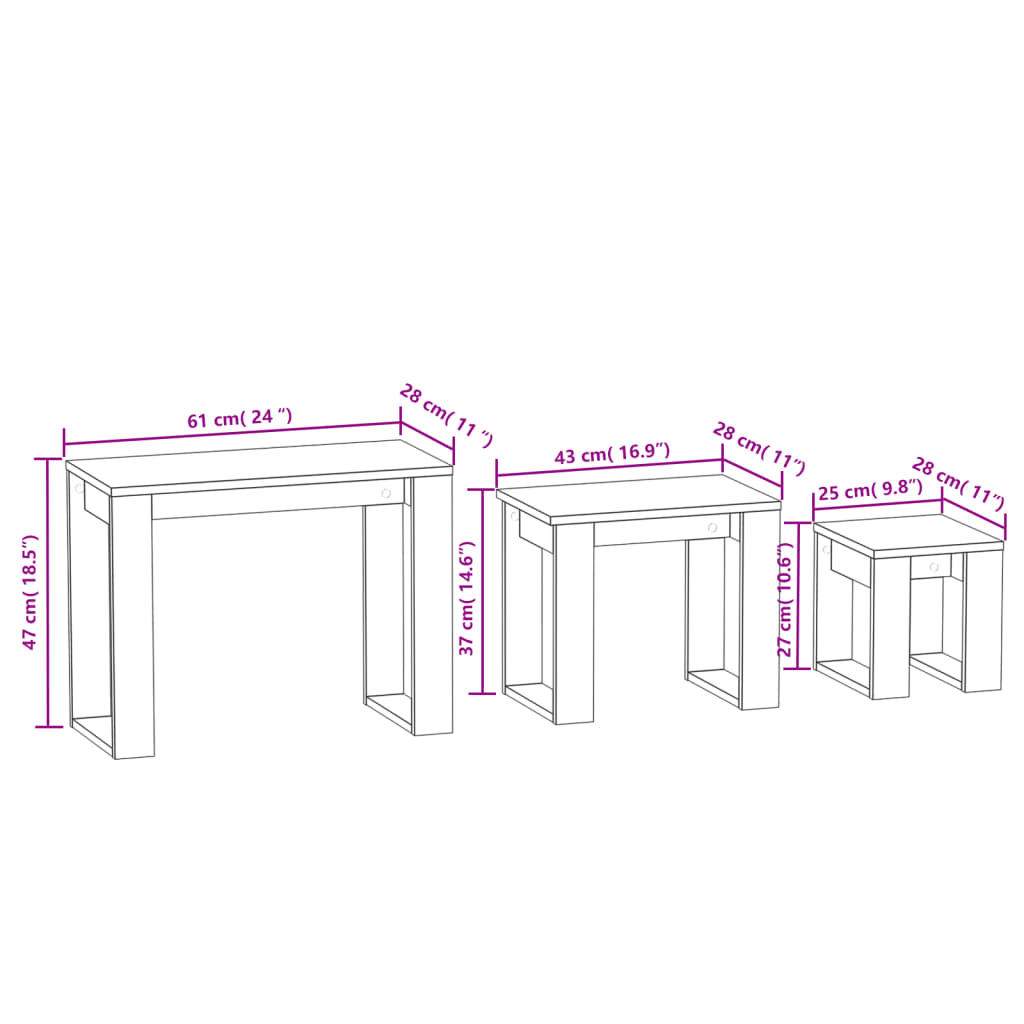 Tavolini Impilabili 3 pz Grigio Sonoma in Legno Multistrato 815223