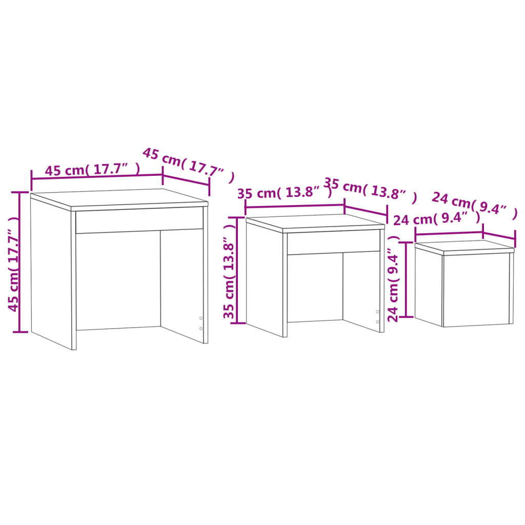 Tavolini Impilabili 3 pz Rovere Fumo in Legno Multistrato 815225