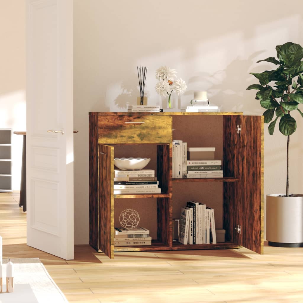 Credenza Rovere Fumo 80x36x75 cm in Legno Multistrato