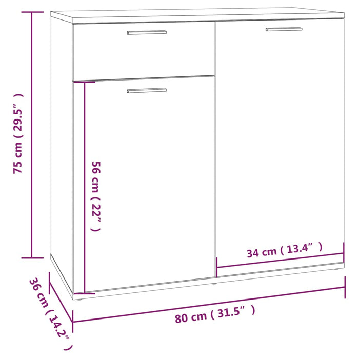 Credenza Rovere Fumo 80x36x75 cm in Legno Multistrato