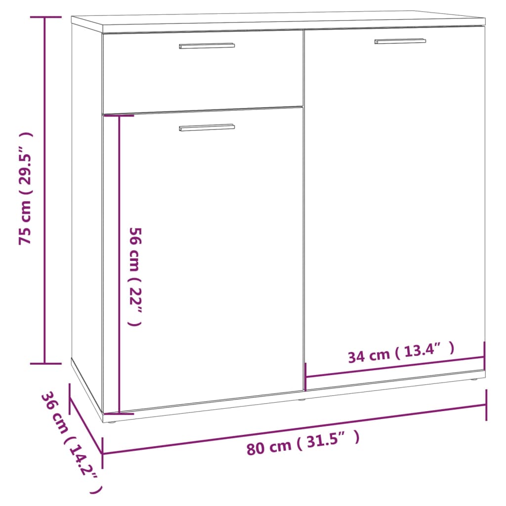 Credenza Grigio Sonoma 80x36x75 cm in Legno Multistrato 815490