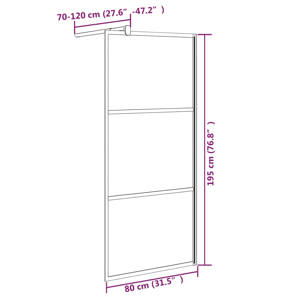 Parete Doccia Walk in 80x195 cm Vetro Semi Smerigliato ESG Nero cod mxl 47190