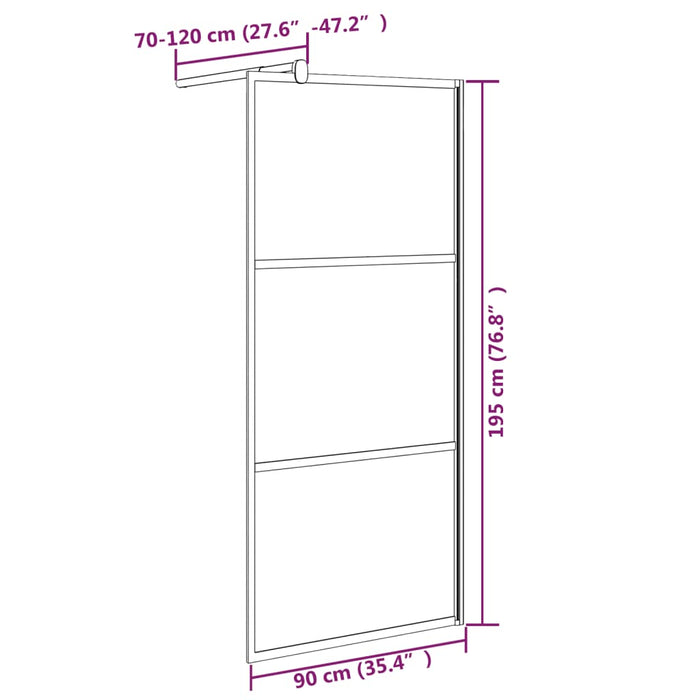 Parete Doccia Walk in 90x195 cm Vetro Semi Smerigliato ESG Nero cod mxl 47743