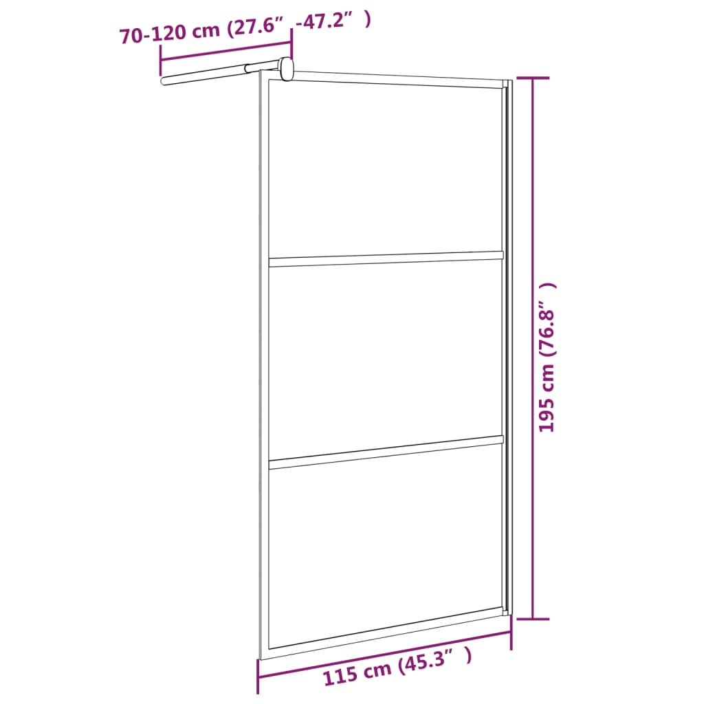 Parete Doccia Walk in 115x195cm Vetro Semi Smerigliato ESG Nero cod mxl 77616