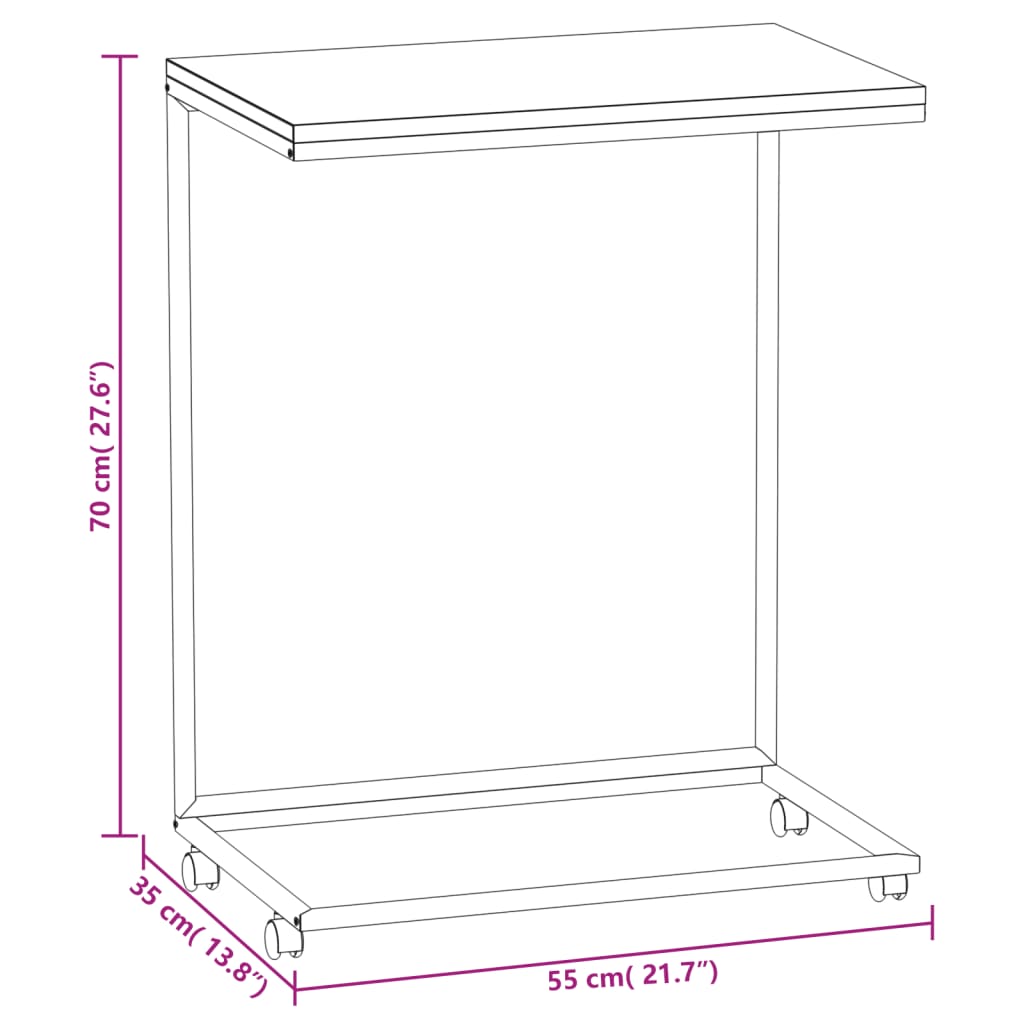 Tavolino con Ruote Bianco 55x35x70 cm in Legno Multistrato 343102