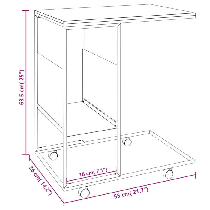 Tavolino con Ruote Nero 55x36x63,5 cm in Legno Multistrato cod mxl 63029