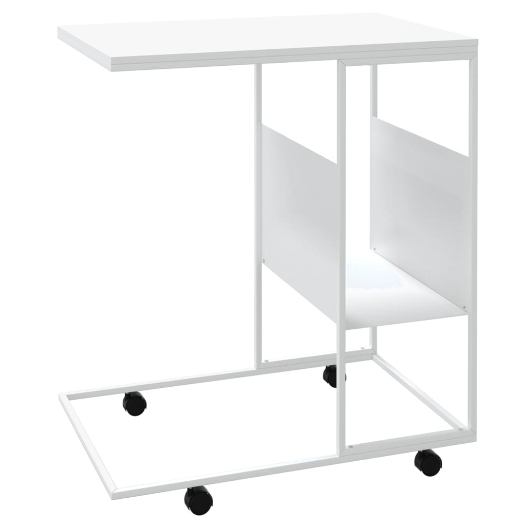 Tavolino con Ruote Bianco 55x36x63,5 cm in Legno Multistrato cod mxl 58227