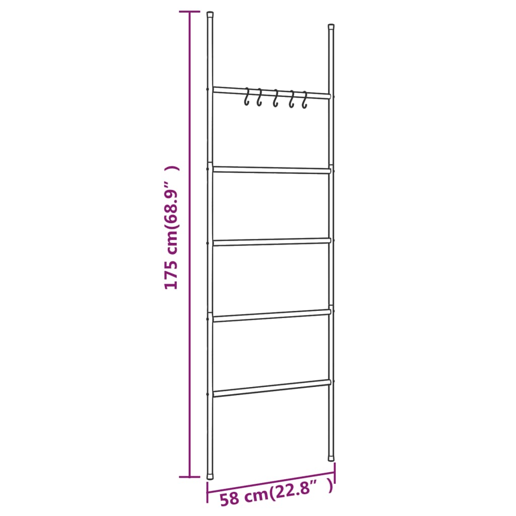 Scala Porta Asciugamani con 5 Livelli Nera 58x175 cm in Ferro 343114