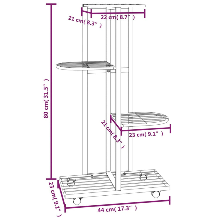 Fioriera a 4 Piani con Ruote 44x23x80 cm Ferro Nero 343115